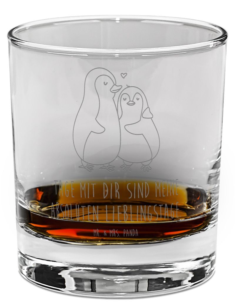 Mr. & Mrs. Panda Tumbler Glas Pinguin umarmen - Transparent Produktbild 