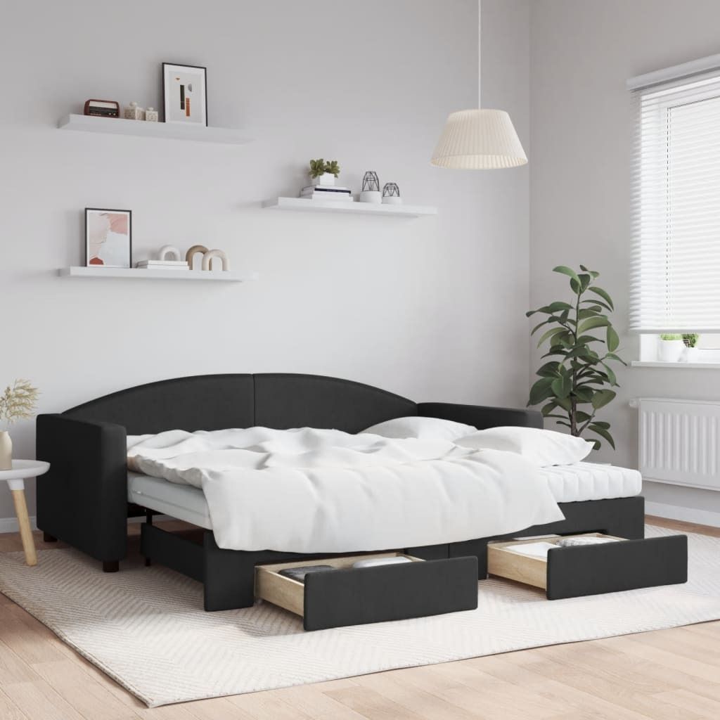 Maison Exclusive - Tagesbett Ausziehbar mit Schubladen Schwarz 90x190 cm Stoff