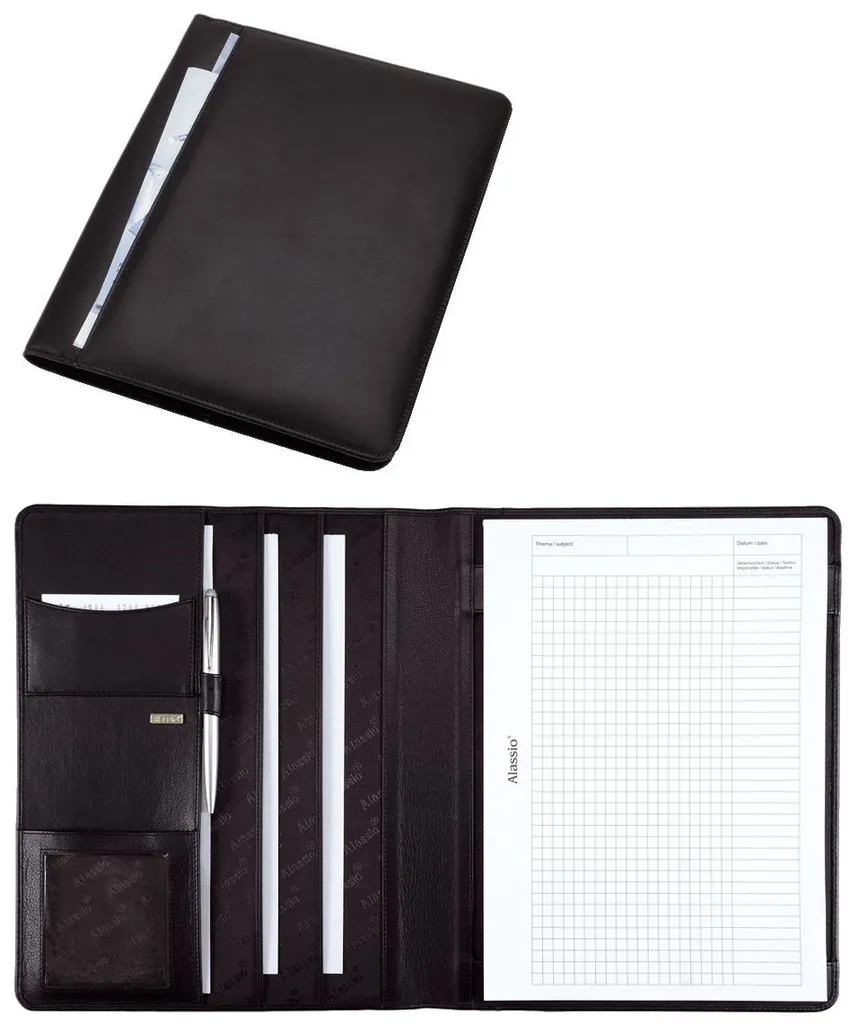 Porte-documents A4 Cuir Véritable Noir avec Range-Cartes Alassio 43006