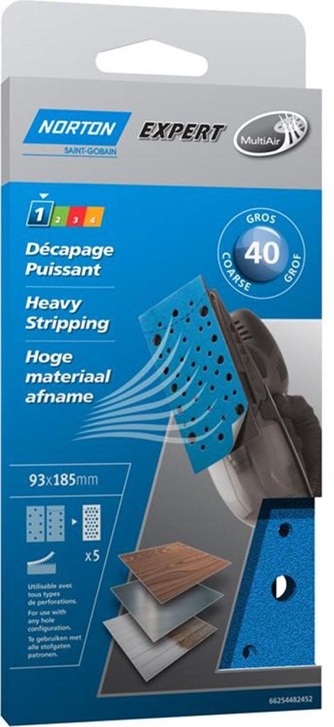 Norton Expert Schleifpapier 93x185mm K40 5er VE Gelocht / Multi-Air