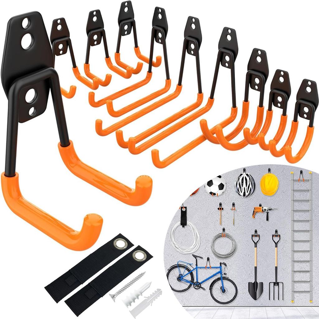 12er Set Wandhaken für Garage, Schwerlast Doppelhaken, Produktbild 
