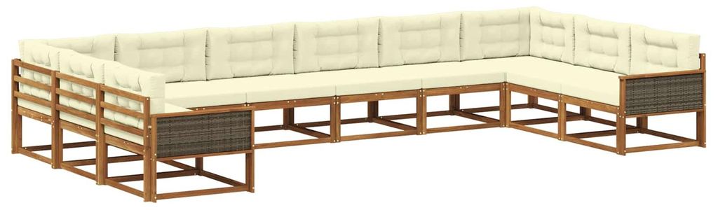 vidaXL Outdoor-Sofagarnitur mit Kissen 10 pcs Natur und Creme