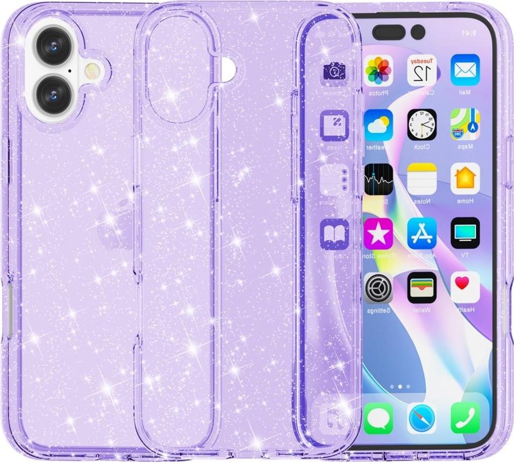 iPhone 16 Plus Hülle - Coverup Glitzer TPU Back Cover - Violett