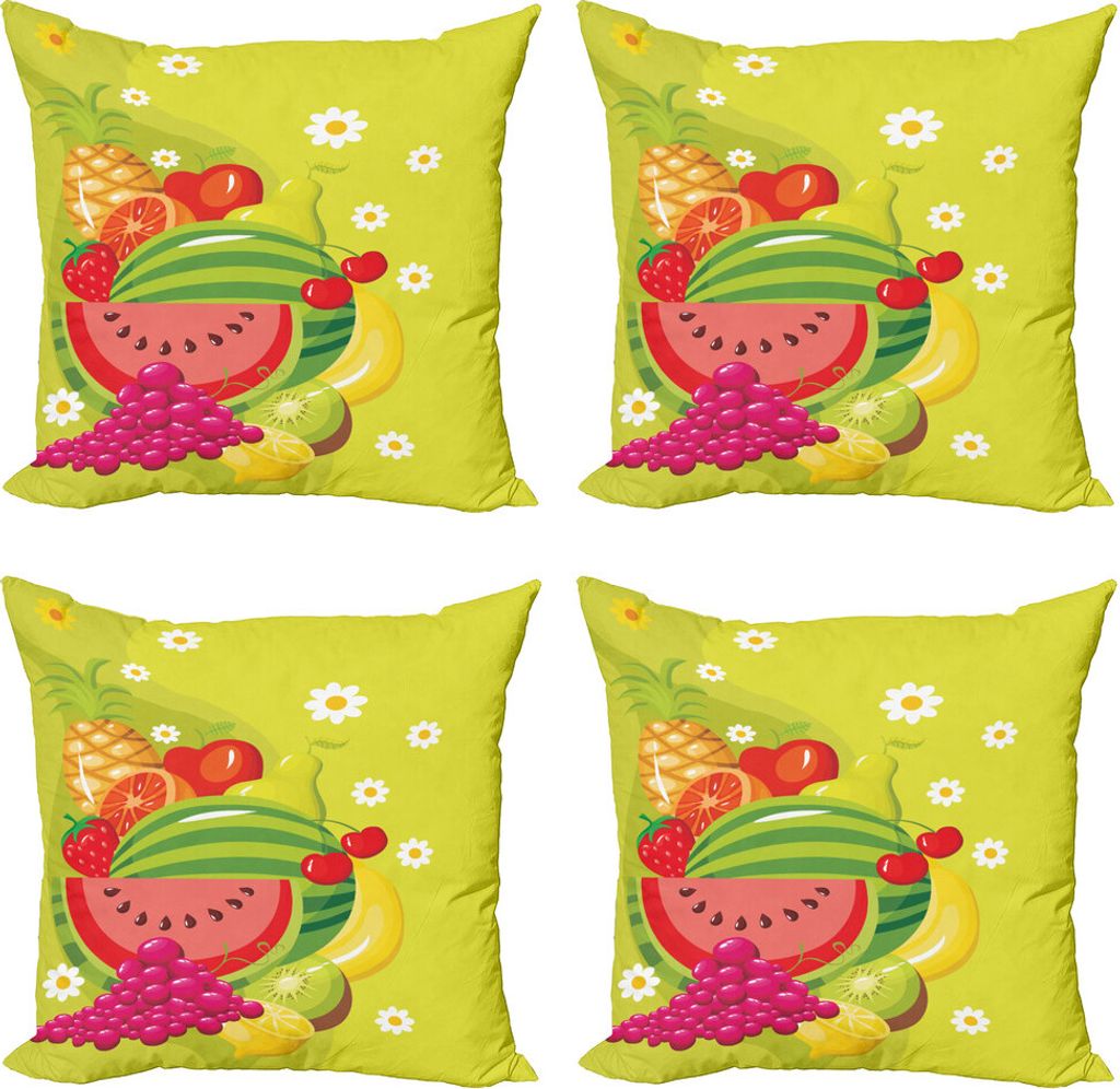 ABAKUHAUS Obst Kissenbezug Set (4 Stück), Cartoon Natural Food Gänseblümchen, Moderner Doppelseitiger Digitaldruck, 60 cm x 60 cm, Gelb Grün Mu...