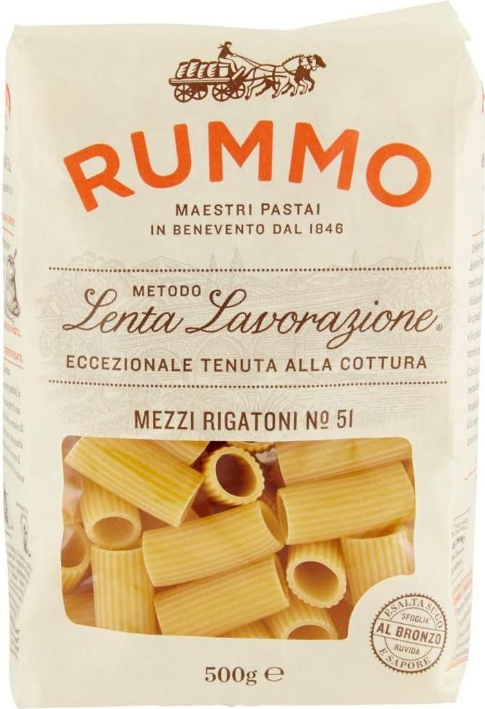 20x Rummo Mezzi Rigaton N. 51 Hartweizengrieß Pasta Italienische Nudeln 500g Packung + Italian Gourmet Polpa di Pomodoro 400g Dose