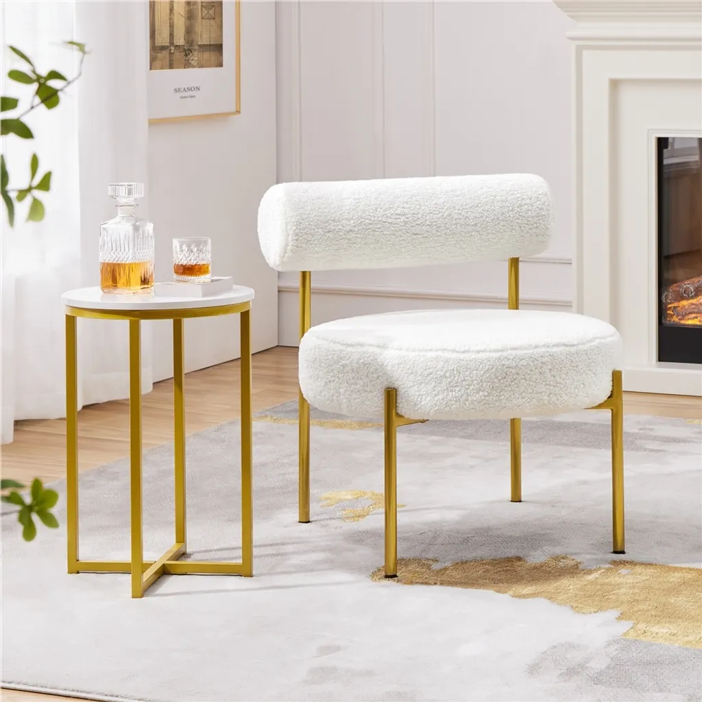 Sedia da Pranzo e Salotto Yaheetech: Bianco Bouclè Reclinabile Chic - 4