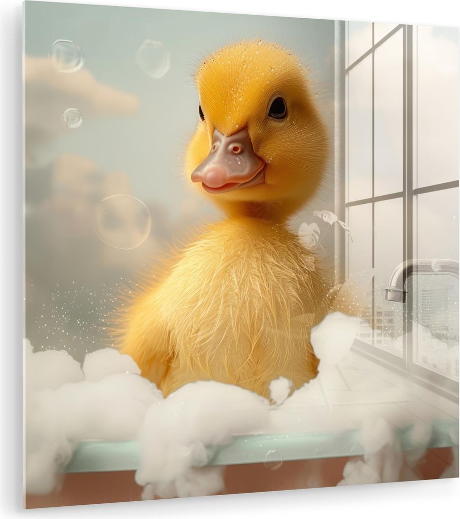 MuchoWow Glasbilder - Bilder auf Wandbild - Foto auf Glas Küken - Ente - Bad - Schaumstoff - Tiere 50x50 cm Wanddekoration aus Glas - Acrylglasbil...