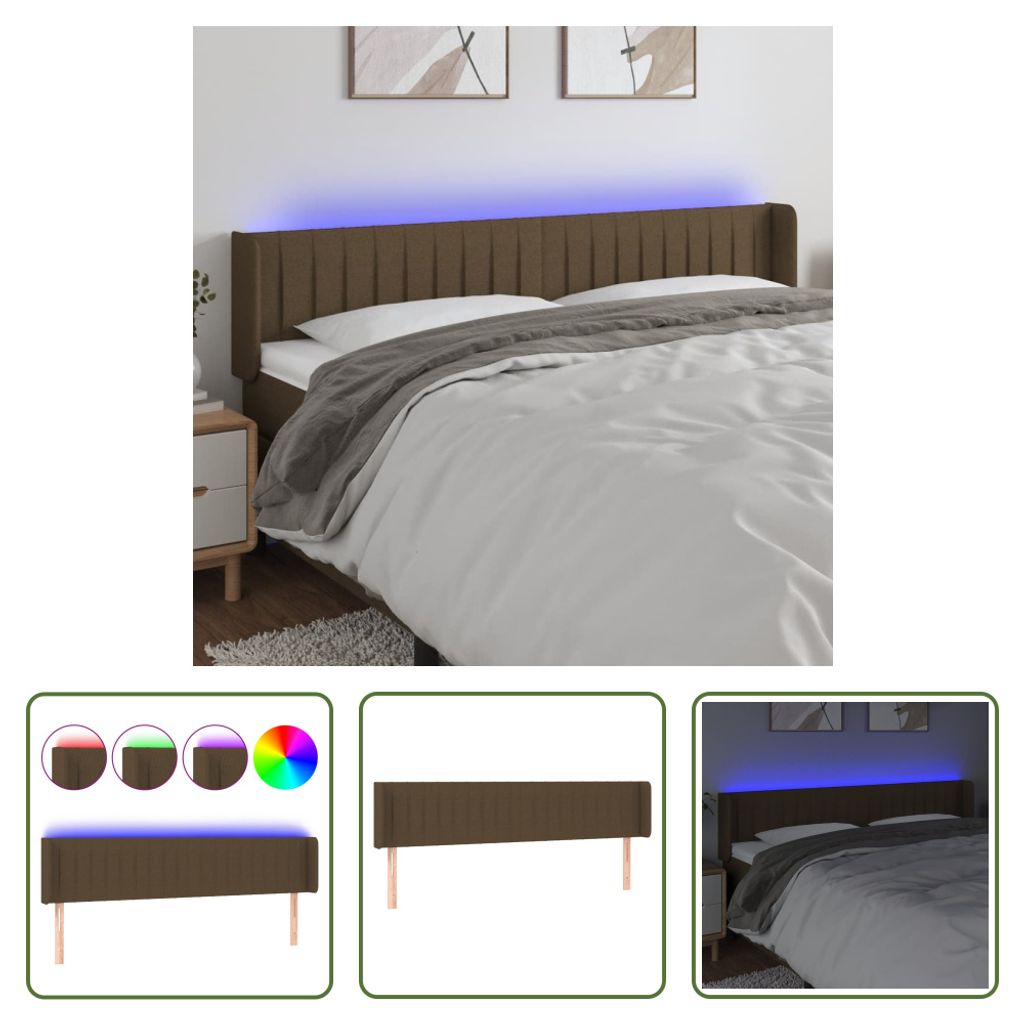 The Living Store LED Kopfteil Dunkelbraun 183x16x78/88 cm Stoff