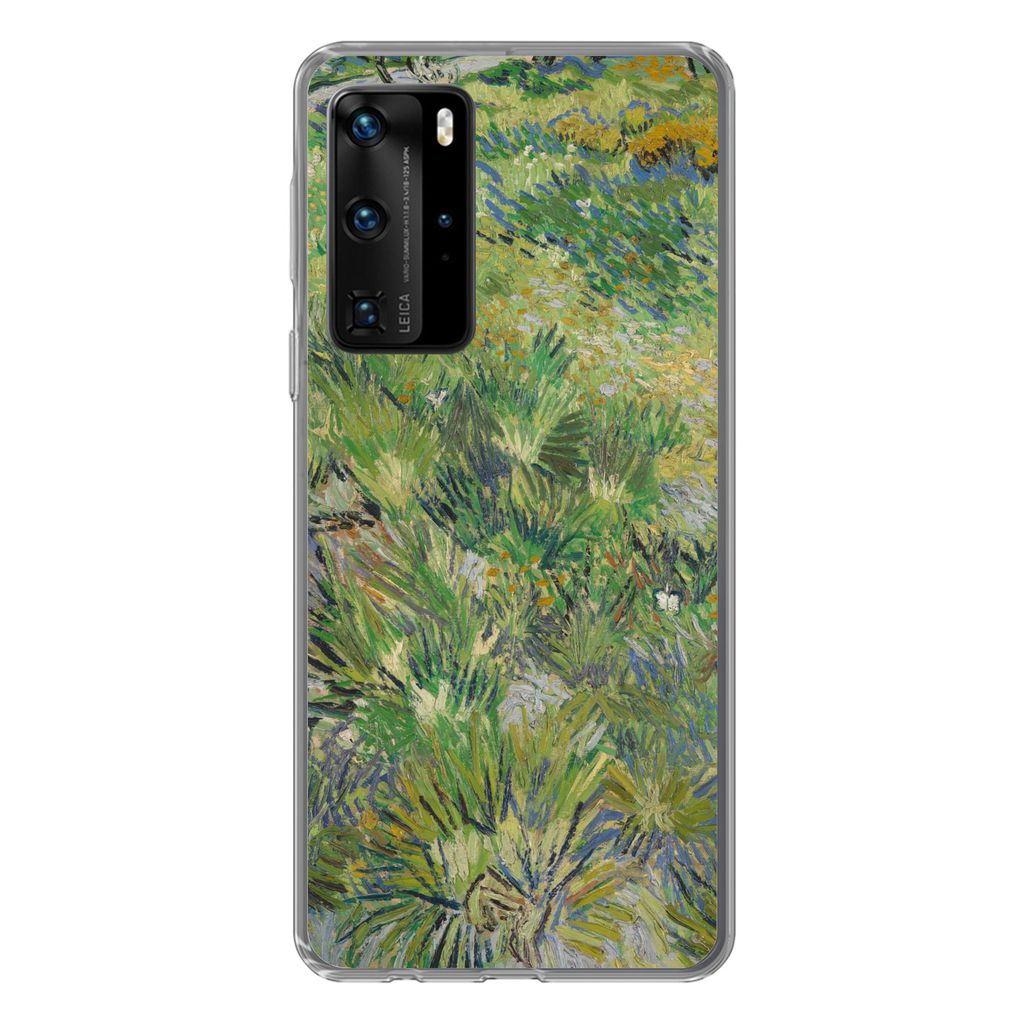 MuchoWow Handyhülle Schutzhülle Hülle für Huawei P40 Pro Grasige Wiese mit Blumen und Schmetterlingen - Vincent van Gogh Silikon Softcase Han...