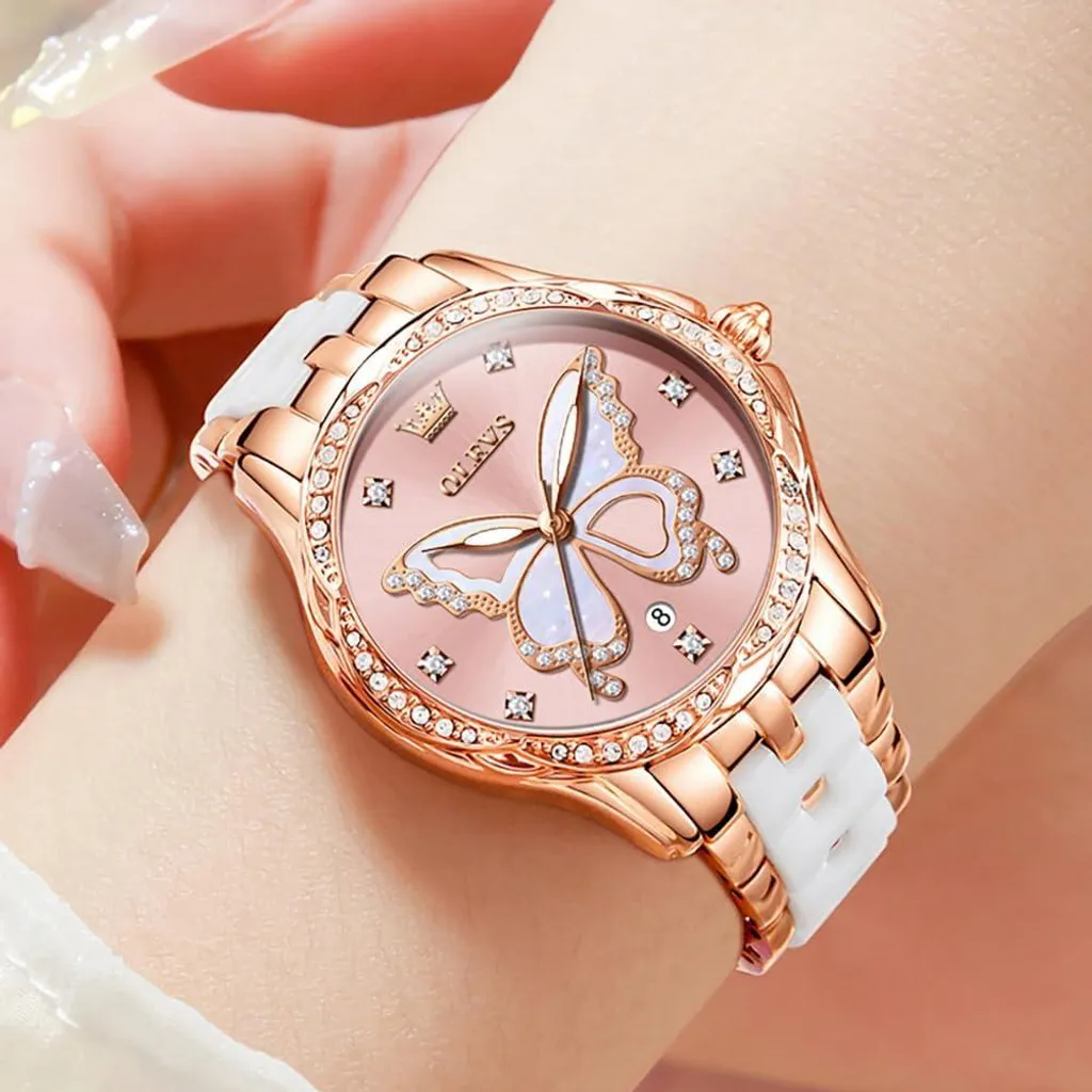 Orologio da donna diamanti Elegante orologio da polso al quarzo con bracciale in Vetroceramica bicolore in acciaio inossidabile, impermeabile 30 m e lancette luminose - Orologi da donna alla moda per il lavoro - 6