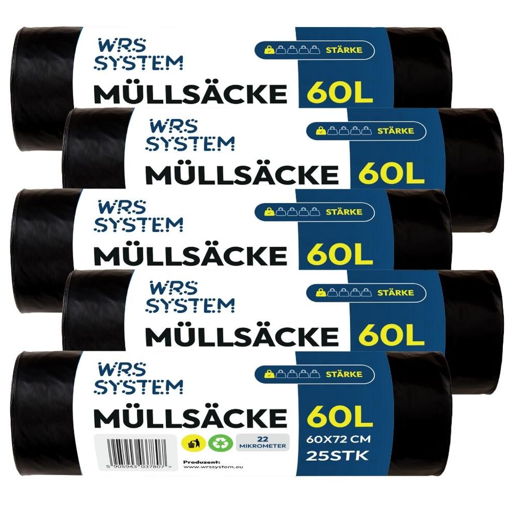 WRS System 5er Set Universal Müllsäcke 60L 5x25 Stk. Produktbild 