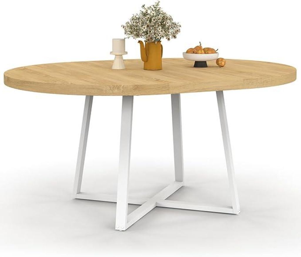 '- Ausziehbarer runder Esstisch Selma 4-8 Personen Holz und Produktbild 