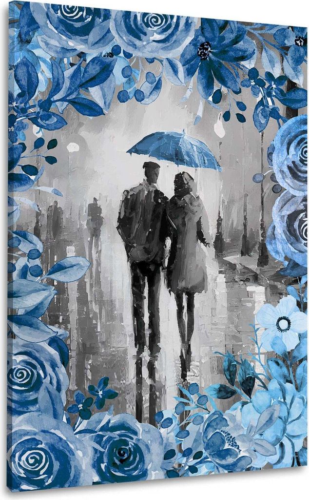 Paar mit Regenschirm Frau & Mann Wandbild Leinwandbild Kunstdruck XL Deko: 40x60x2cm