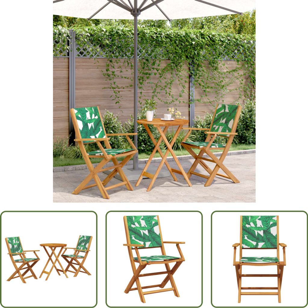 The Living Store 3-tlg. Bistro-Set Blattmuster Stoff und Produktbild 
