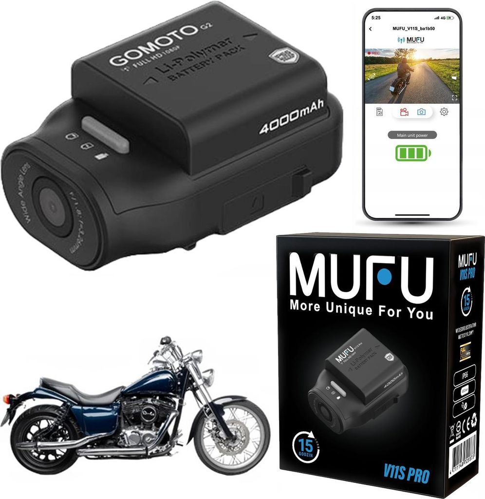 Videocamera per moto MUFU V11S pro Full HD 30 fps BATTERIA Immagine del prodotto 