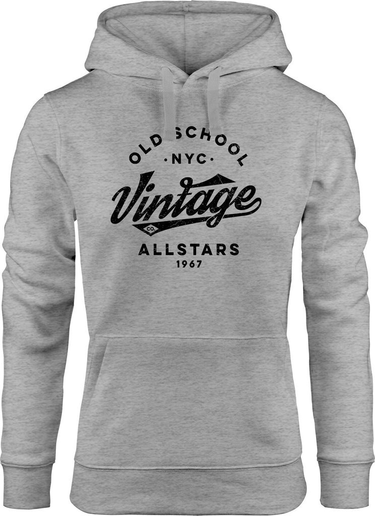 Hoodie Damen College Style Schriftzug Oldschool Vintage Allstars Kapuzen-Pullover Fashion Streetstyle Neverless schwarz grau XL