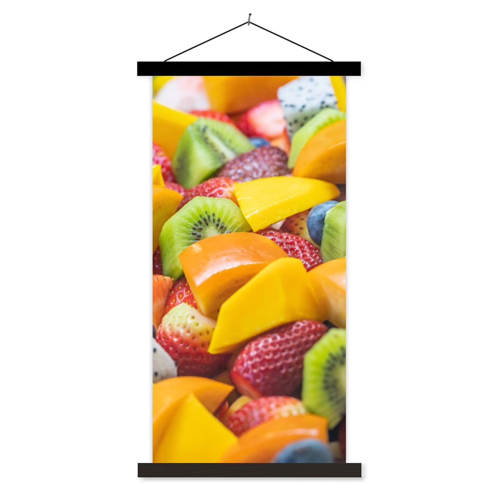 MuchoWow Textilposter Obst - Salat - Farben 90x180 cm mit schwarzem Rahmen - Dekoration Wohnzimmer