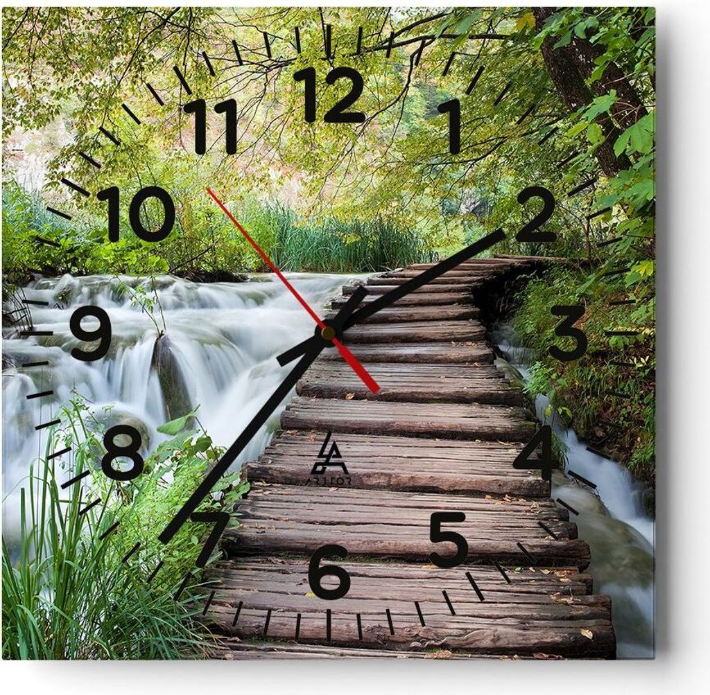 Wanduhr - Quadrat - Glasuhr - Nationalpark Natur Kieselsteine - 40x40cm - Schleichendes Uhrwerk - Lautlos - zum Aufhängen bereit - Dekoration Mode...