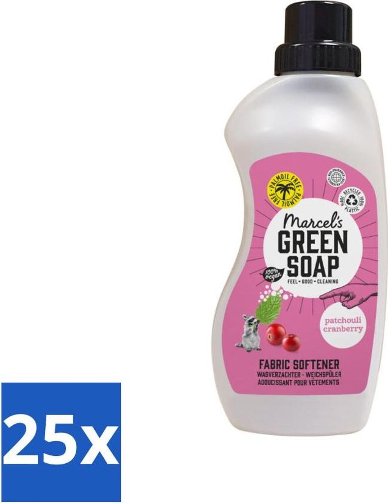 Marcel's Green Soap – Weichspüler – Patchouli & Cranberry – Sanfte Frische – 30 Wäschen – 750 ml - Vorteilspack - 25 Stücke