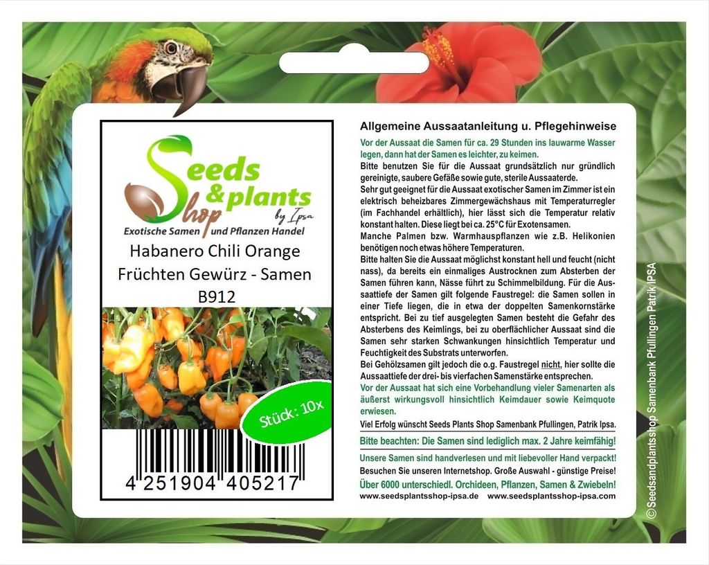 10x Habanero Chili Orange Früchten Gewürz - Samen B912