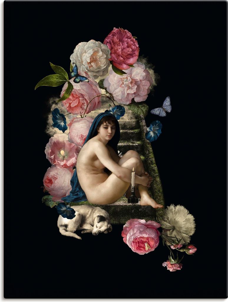 ARTland Leinwandbild Nackte Venus mit Hund Größe: 60x80 cm
