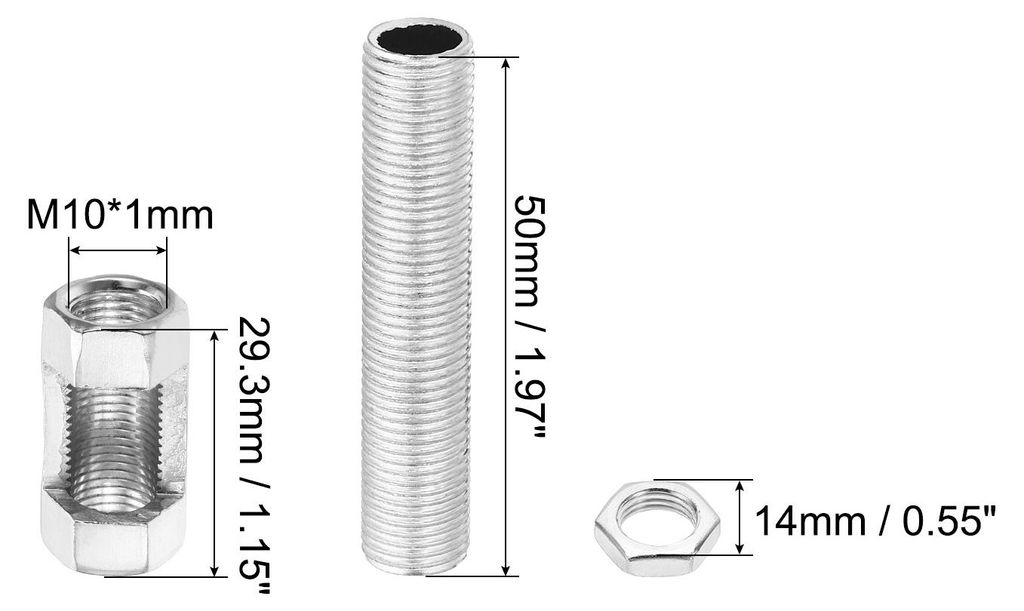 M10 Feingewinde Lampenrohr Reparaturteil-Set, 8 Stš¹ck M10¡Á30 Metall Sechskantmutter mit Gewinde-Rohr und Sechskantmutter fš¹r die Verl?nger...
