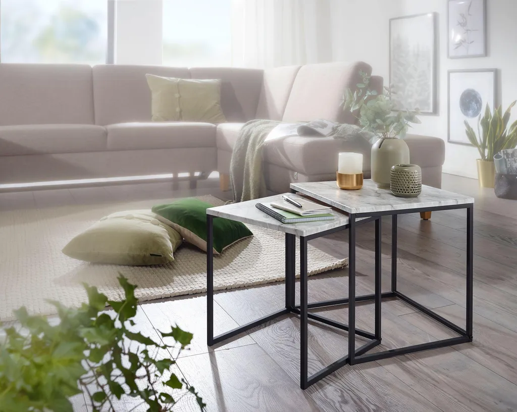 Table basse marbre blanc Wohnling : élégance durable et antitache