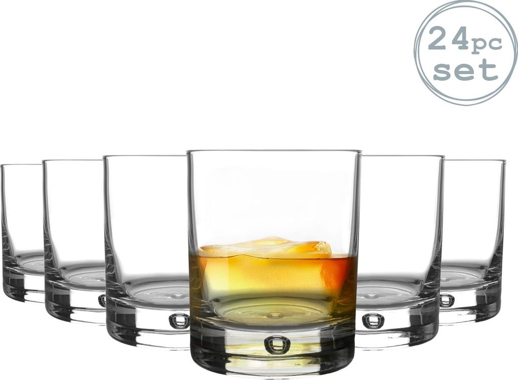Bormioli Rocco 24 Stück Barglass Whiskygläser Set - Klassische Moderne Scotch Whisky Tumblers - Bubble-Basis - 280ml