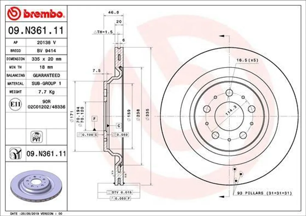 Disque de Frein Haute Performance pour Tesla Model 3 - Brembo 09.N361.11