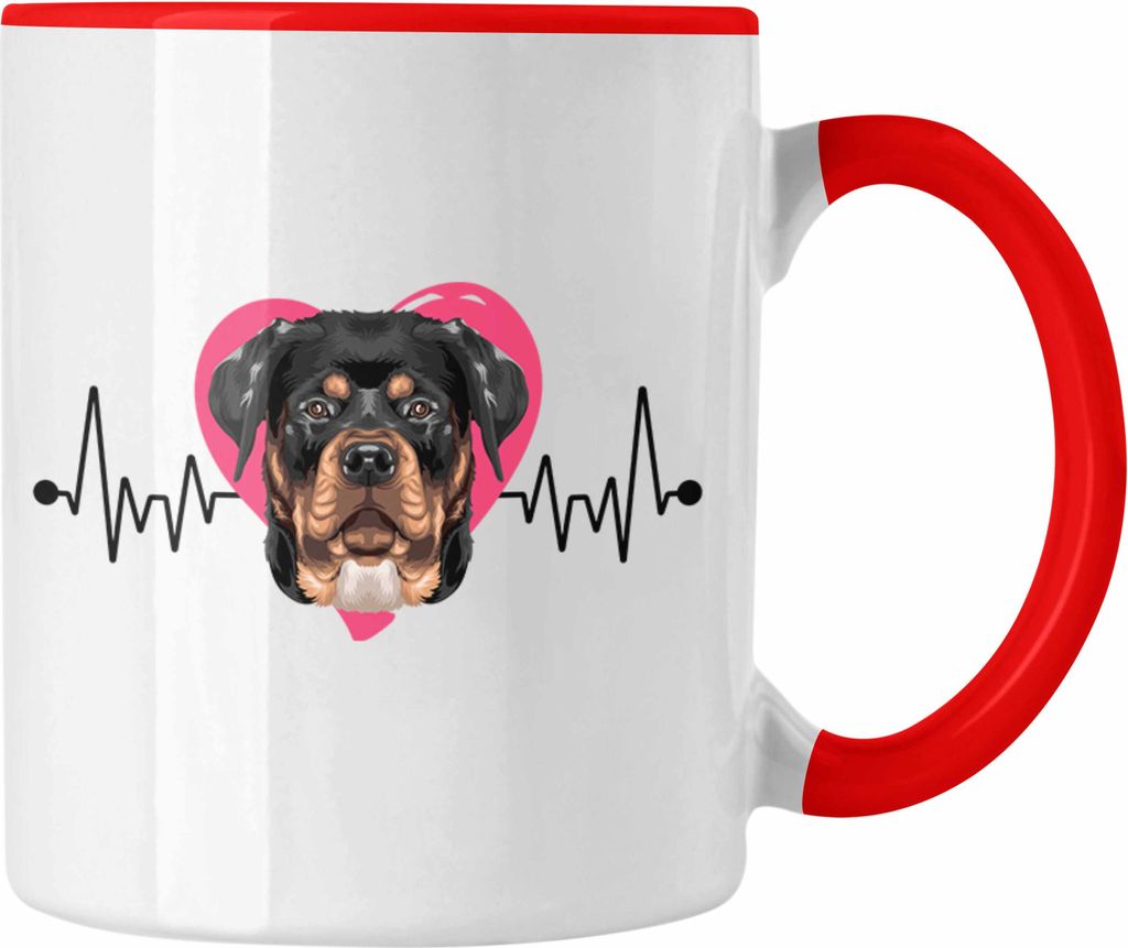 Trendation - Rottweiler Besitzer Tasse Geschenk Lustiger Spruch Geschenkidee Herzschlag Rottweiler (Rot)