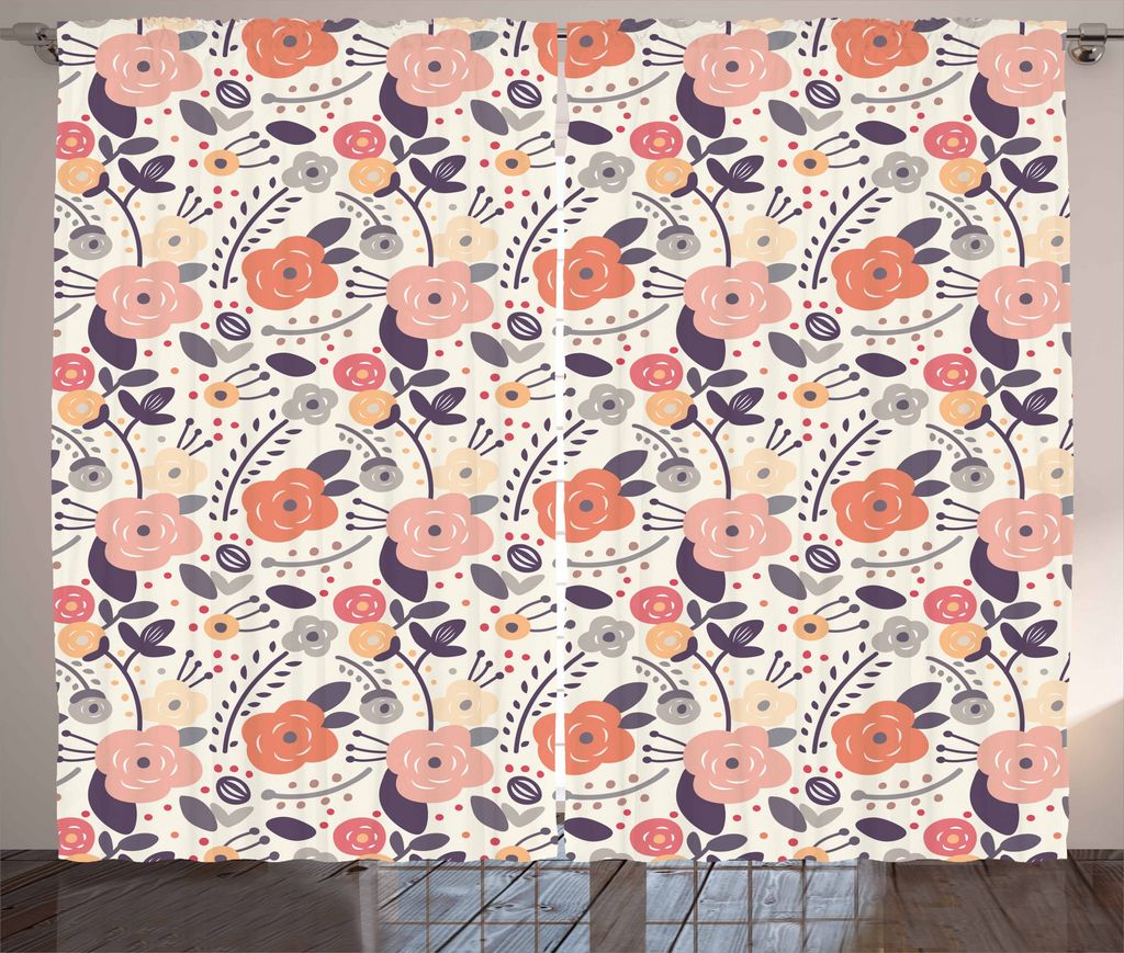 ABAKUHAUS Blume Rustikaler Gardine, Vintage Doodle Floral, Schlafzimmer Kräuselband Vorhang mit Schlaufen und Haken, 280 x 175 cm, Mehrfarbig