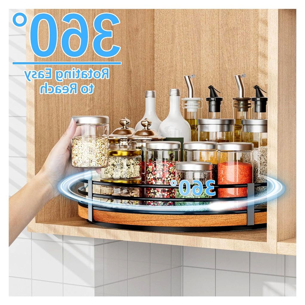 Runder Lazy Susan Drehteller-Organizer aus Holz für Schrank, Küche, Arbeitsplatte, Speisekammer, Esstisch, Badezimmer, Café, Bar, Gewürzaufbewa...