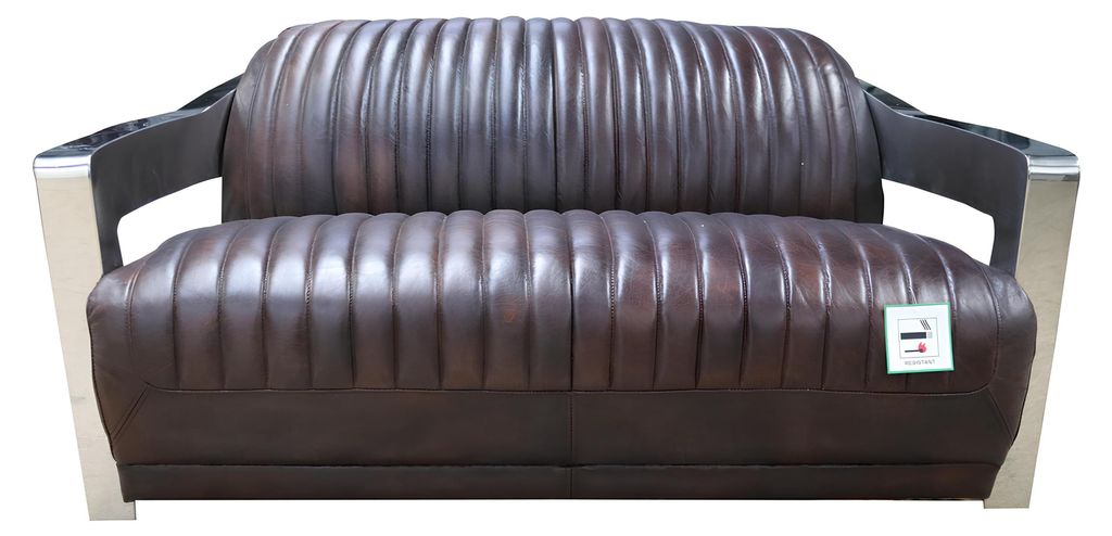 Vintage Ledersofa Aluminium Couchen Sofa Dreisitzer Echtleder Sofas Couch silber