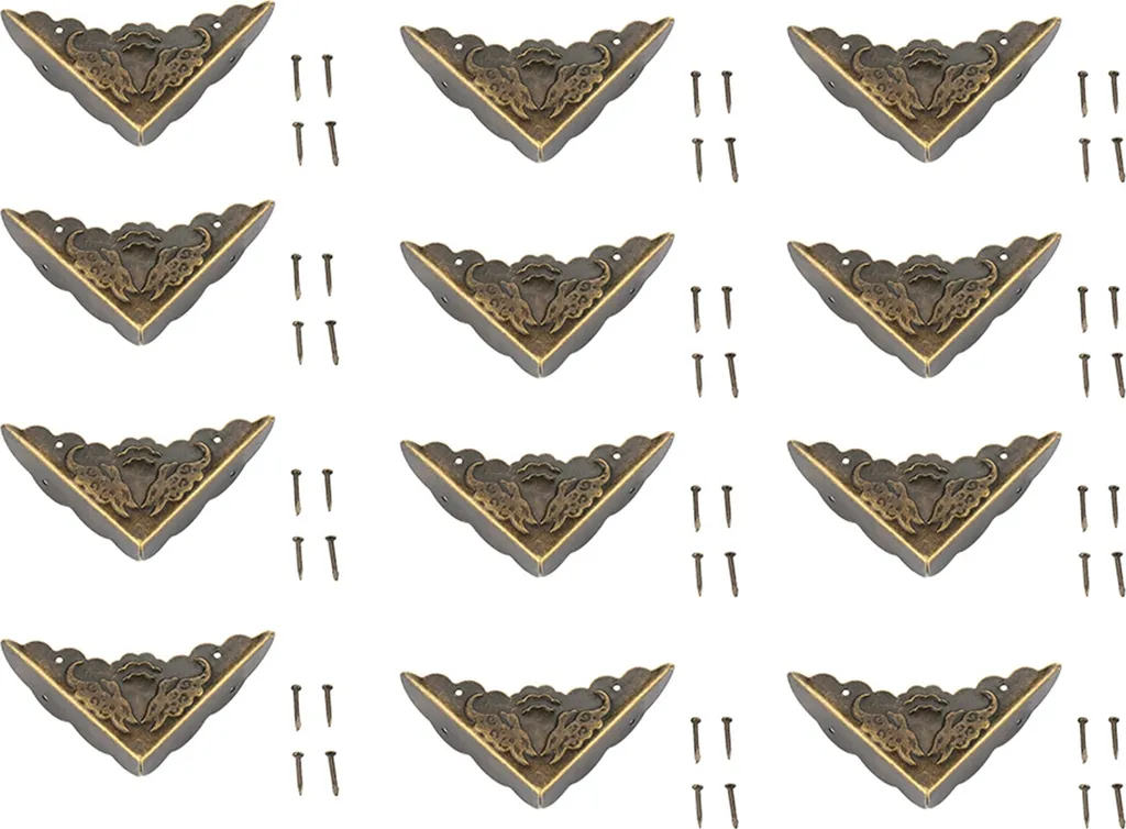 Set 12 Protettori Angolari in Metallo per Scatole Legno e Decorazione