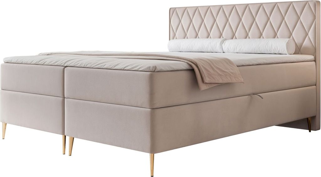 Selsey Caresso - Boxspringbett 160x200, Bonellmatratze, Topper, Velours, greige