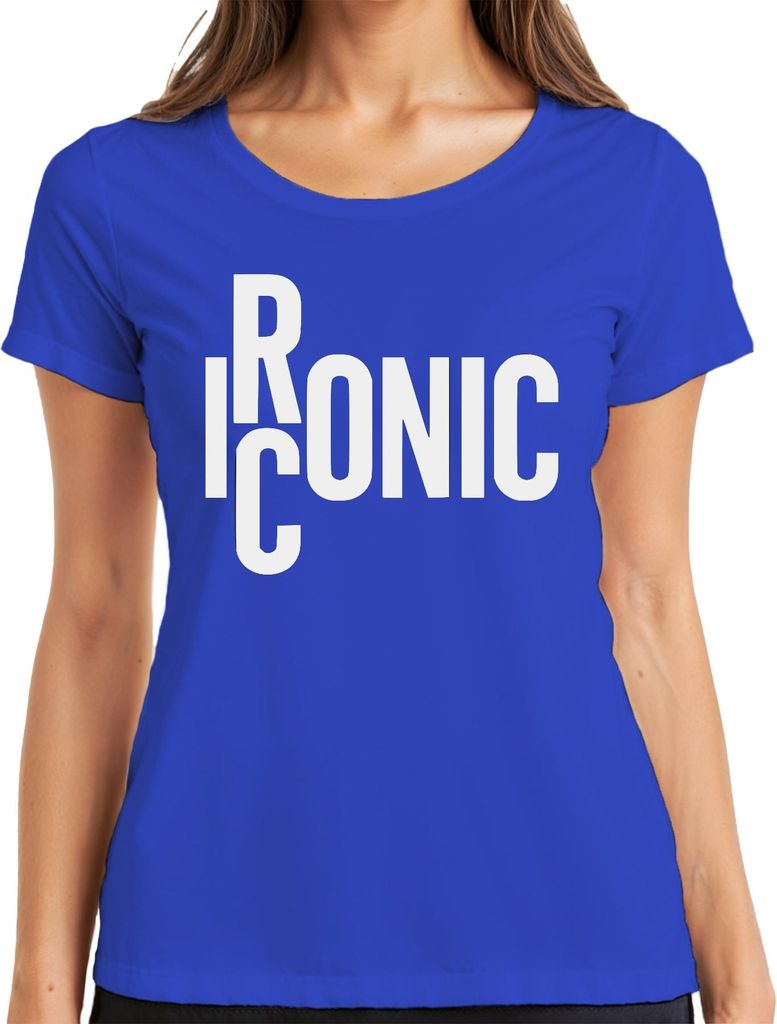 Iconic Schriftzug Statement Urban Minimalistisch Retro Vintage Damen T-Shirt, Blau, L
