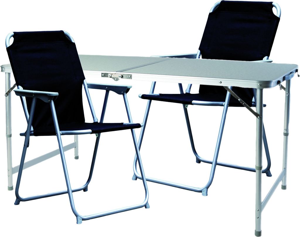 3-teiliges Campingmöbel Set Alu 120x60x58/70cm schwarz