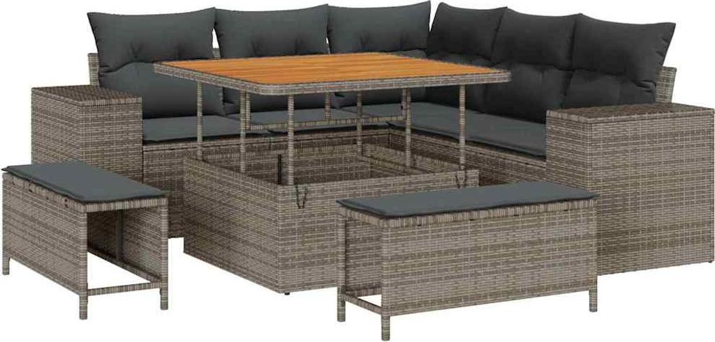 Möbel Gartensofa-set mit Kissen 8er Set,multifunktional& Moderne - Grau Poly-Rattan - Gartenmöbelset CLORIS1750154