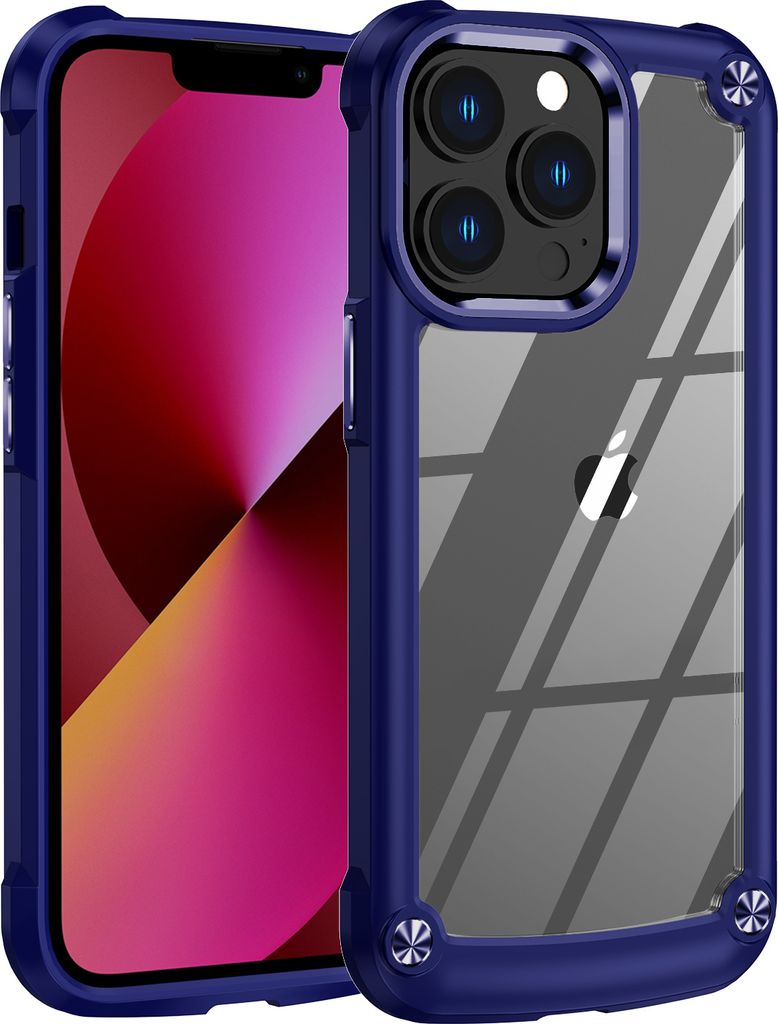 iPhone 13 Pro Max Hülle, Hybrid Transparente PC Robust TPU Bumper Stoßfest Schutzhülle für iPhone 13 Pro Max Blau