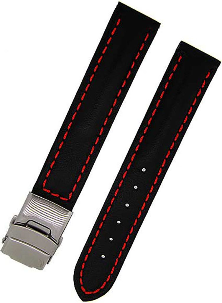 Uhrenarmband Glattleder gepolstert 18mm schwarz rot Produktbild 