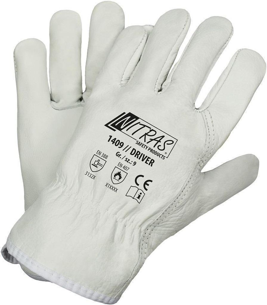 NITRAS DRIVER, Rindvolllederhandschuhe, grau, EN 388, EN 407 Rindvollleder, Größe 12 | Packung (12 Paare)
