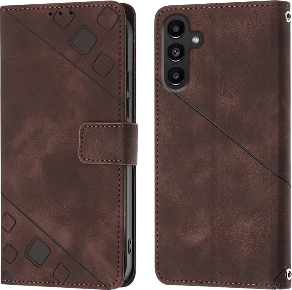 Custodia per Samsung Galaxy A13 5G/A04/M13 5G/A04E in rilievo Custodia a portafoglio in pelle flip con funzione stand Marrone