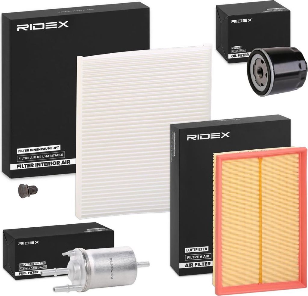 RIDEX Filterset Inspektionspaket Filtersatz für VW Golf VII Schrägheck (5G1, BQ1, BE1, BE2) Golf V Schrägheck (1K1) POLO (9N) Polo Schrägheck