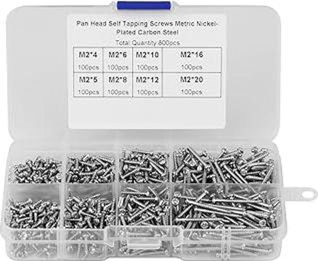 800 PCS M2 Schrauben, Selbstschneidende Schrauben, M2 Cross Drive Pan Head Selbstschneidende Holzbearbeitung Fastener mit Box für Haus und Büroge...