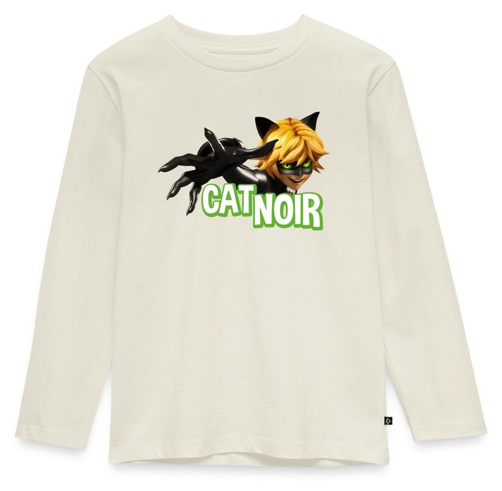 Spreadshirt Miraculous Cat Noir Adrien Kinder Premium Langarmshirt, 134/140 (8 Jahre), Naturweiß