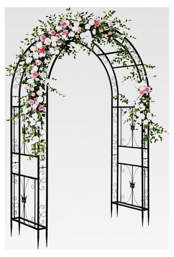 Metallgartenbogen, Verbreiterte und erhöhte Ausführung 192 x 58 x 240 cm – Rosenbogen ohne Tür in Schwarz – Stabiler Rankbogen für Kletterp...