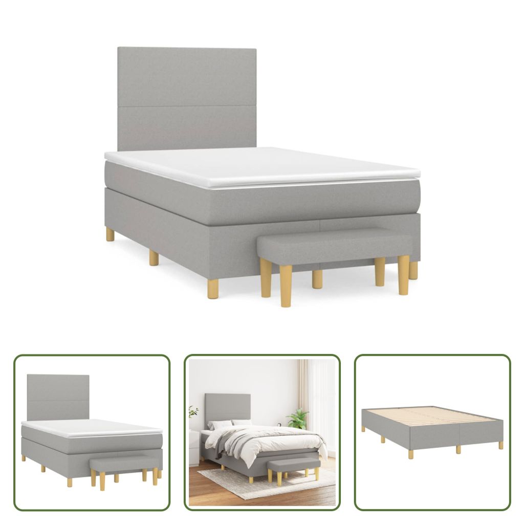 The Living Store Boxspringbett mit Matratze Hellgrau 120x190 cm Stoff