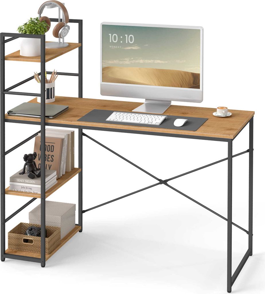 Schreibtisch mit Regal Computertisch mit Stauraum für Homeoffice PC Tisch Bürotisch Arbeitstisch mit Bücherregal | Maße Tisch: 120x44x76 cm (Bx...