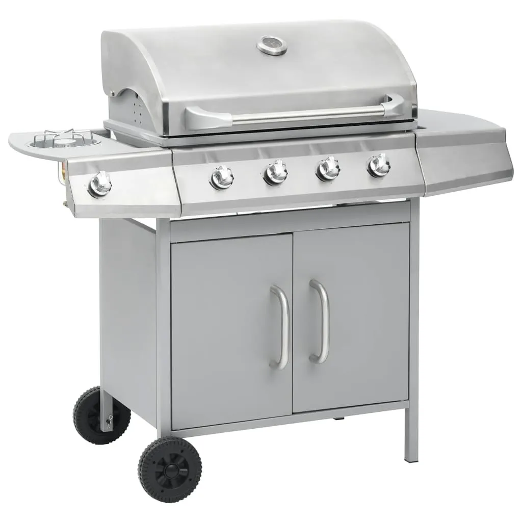 vidaXL Barbecue à gaz 4+1 brûleurs en acier inoxydable argenté luxe