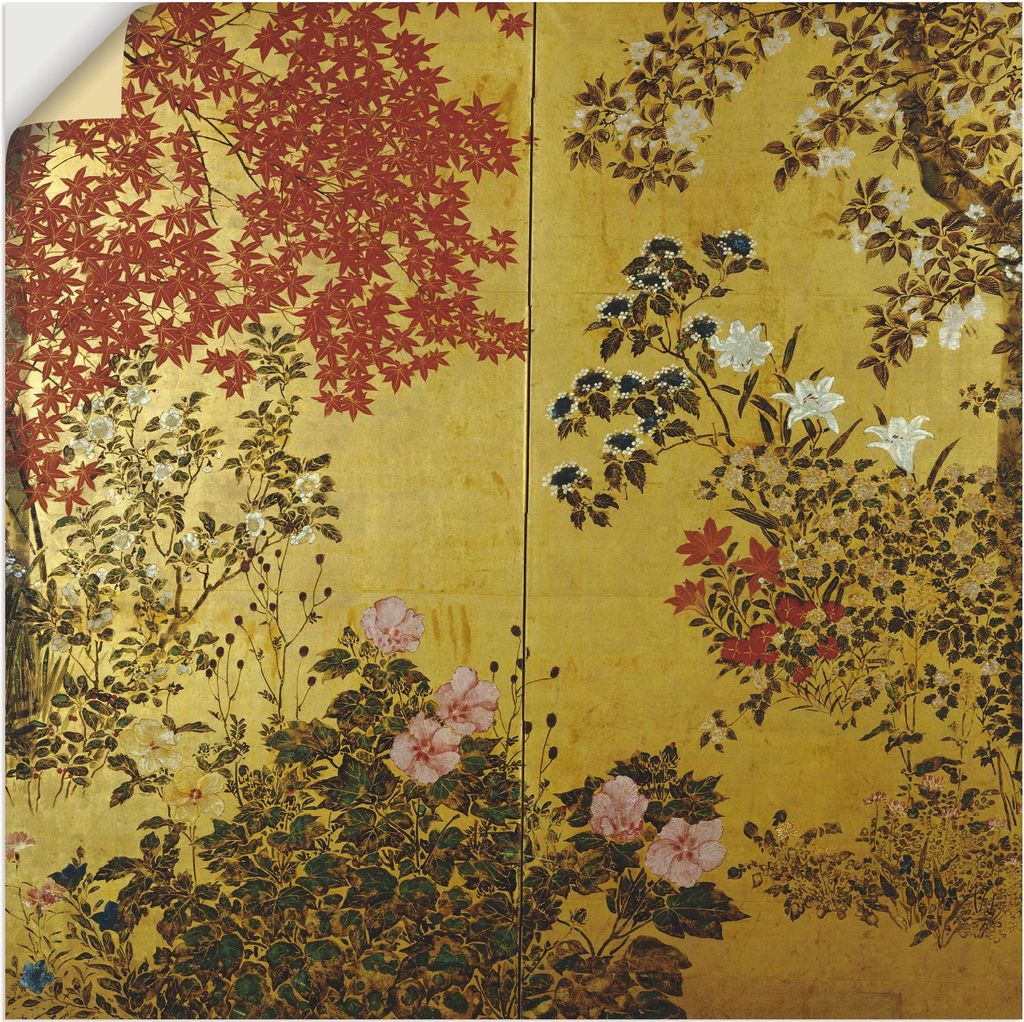 ARTland Wandbild, selbstklebend Japanischer Wandschirm 18. Jahrhundert Größe: 30x30 cm